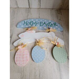 Easter wooden‎ rabbit egg primitive hanging bunny leap sign spring pastel